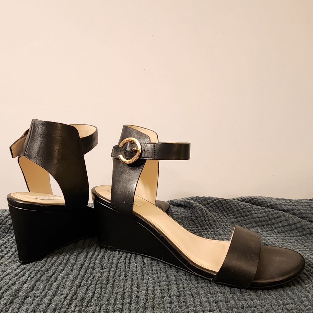 Cole Haan Black Wedge Sandals With Ankle Strap